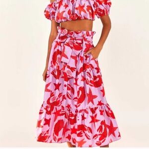 FARM Rio Lobster Sky Midi Skirt XS